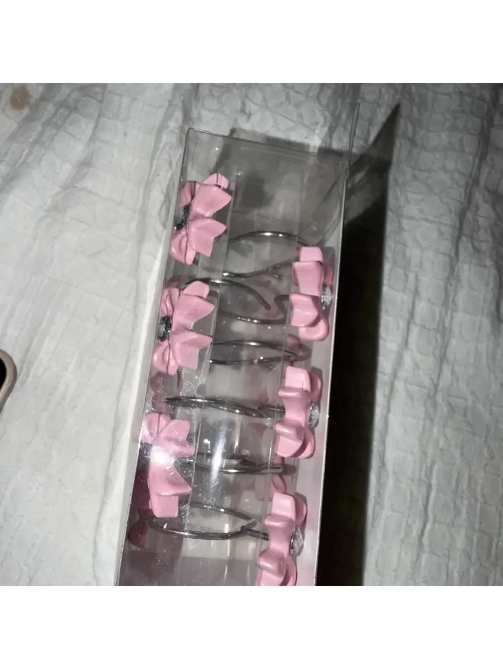 12 Pc Resin Pink Bows w/ diamond accent Shower Curtain Hooks NEW